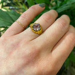 Unique Antique 22k Gold Belcher Ring with Buff Top Amethyst