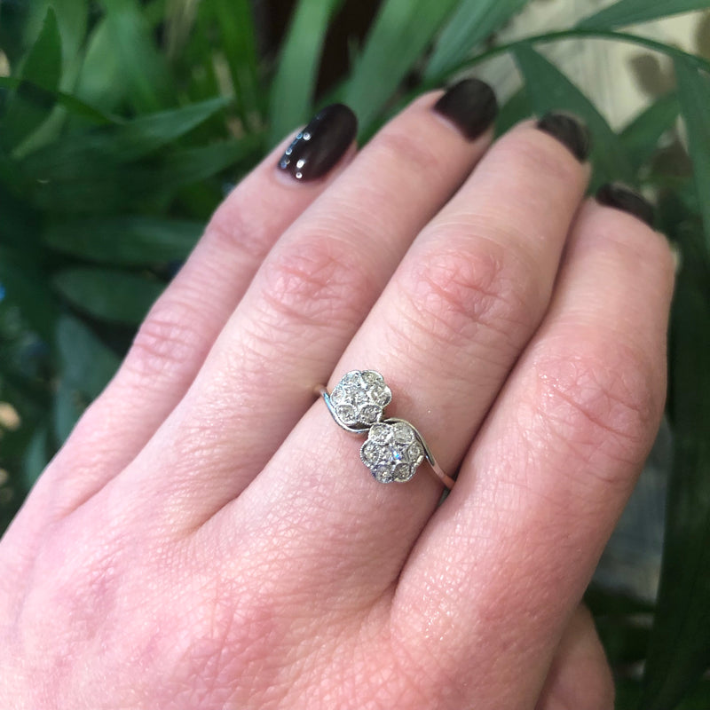 Double Starry Flower Diamond Cluster Ring