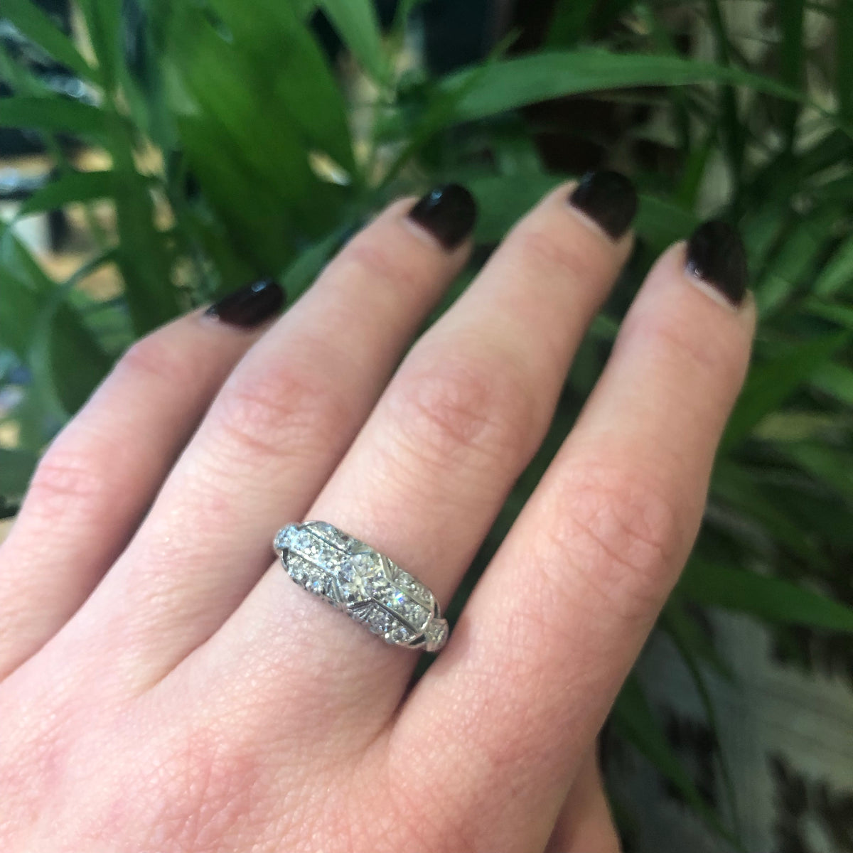 Unique Vintage Pavé Diamond Platinum Ring