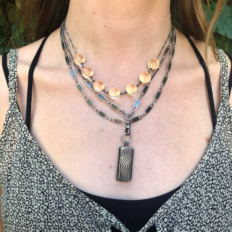 Long Vintage Niello Silver Chain with Swivel Hook