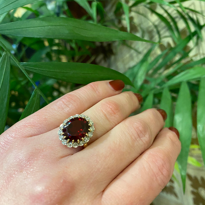 Glamorous Garnet Halo Cocktail Ring