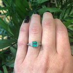 Rich Green Square Emerald and Diamond Ring
