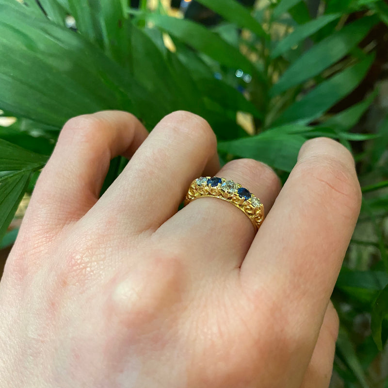 Romantic Edwardian Diamond and Sapphire Band
