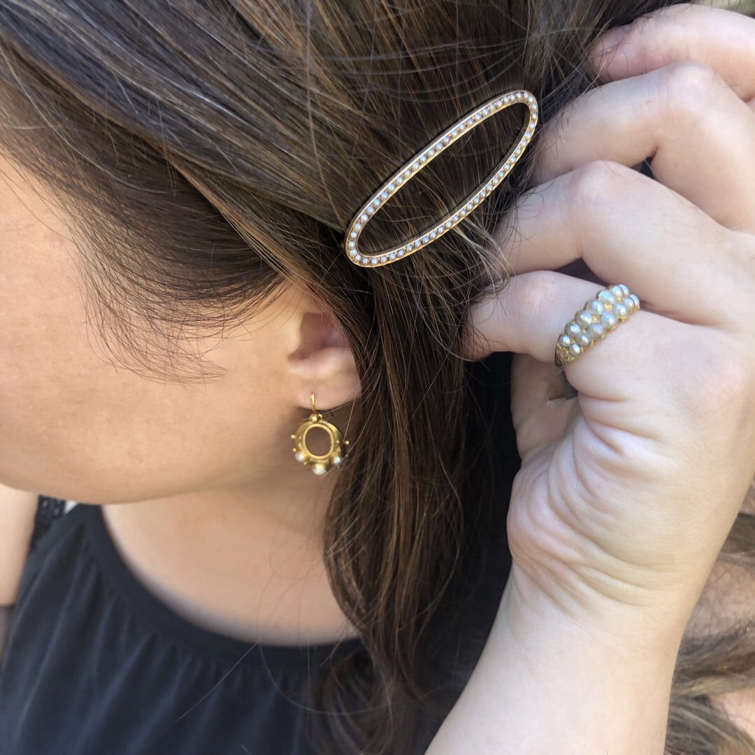 Curvy Antique English 15k Gold and Pearl Earrings
