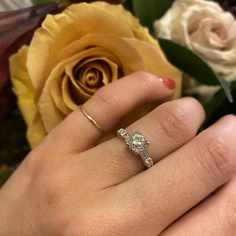 Diamond Platinum Engagement Ring with Baguette Accents
