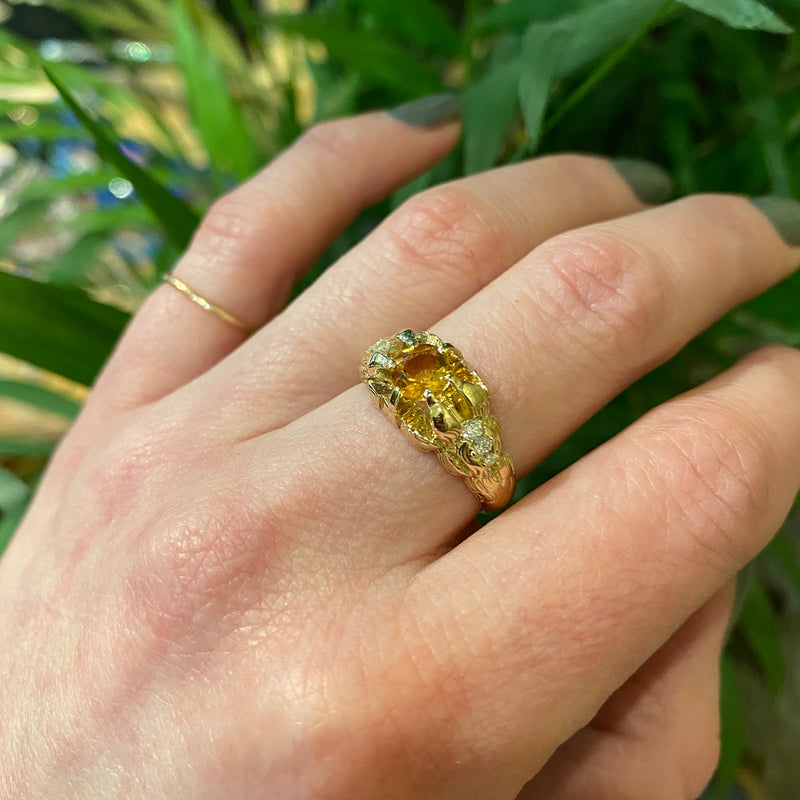 The Lions Paws Gold Becher Citrine and Diamond Ring