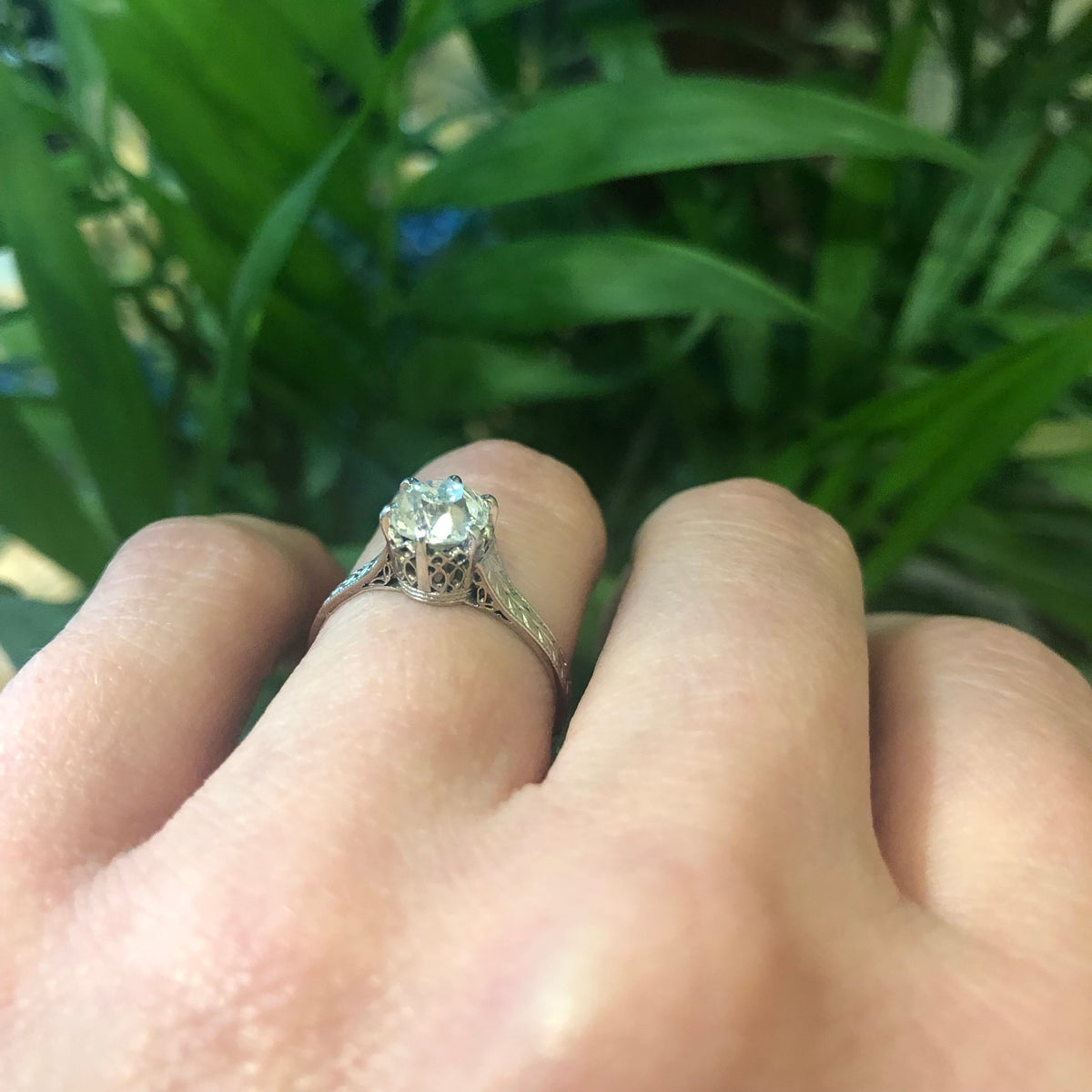 Beautifully Engraved Edwardian Platinum Solitaire