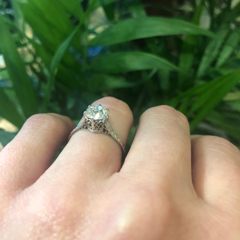 Beautifully Engraved Edwardian Platinum Solitaire
