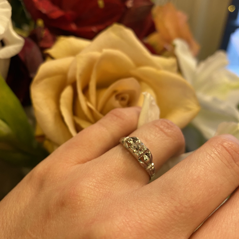 Unique White Gold Mine Cut Diamond Engagement Ring