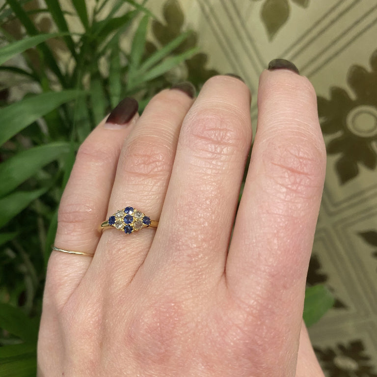 Vintage Sapphire and Rose Cut Diamond Gold Ring