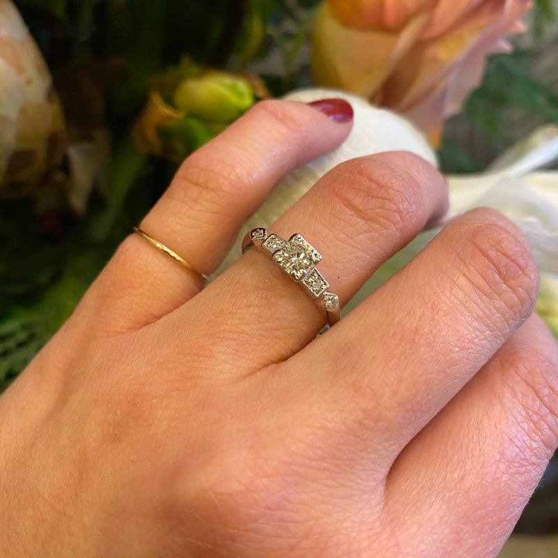 Unique Vintage Platinum and Diamond Wedding Set