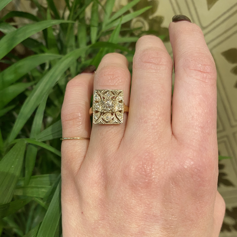1940's Yellow Gold Diamond Panel Ring