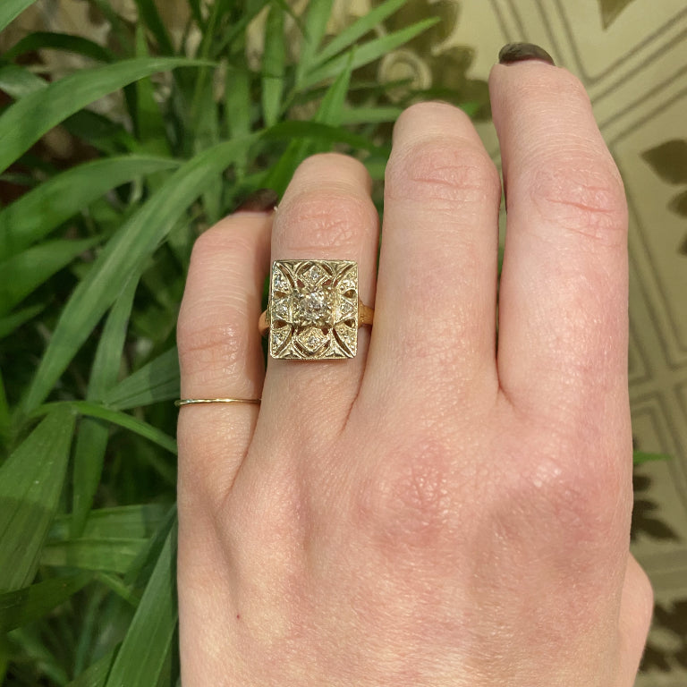 1940's Yellow Gold Diamond Panel Ring