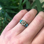 Victorian White Rose Love Token Ring with Pearl and Turquoise