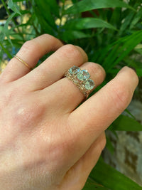 Triple Aquamarine White Gold Filigree Ring