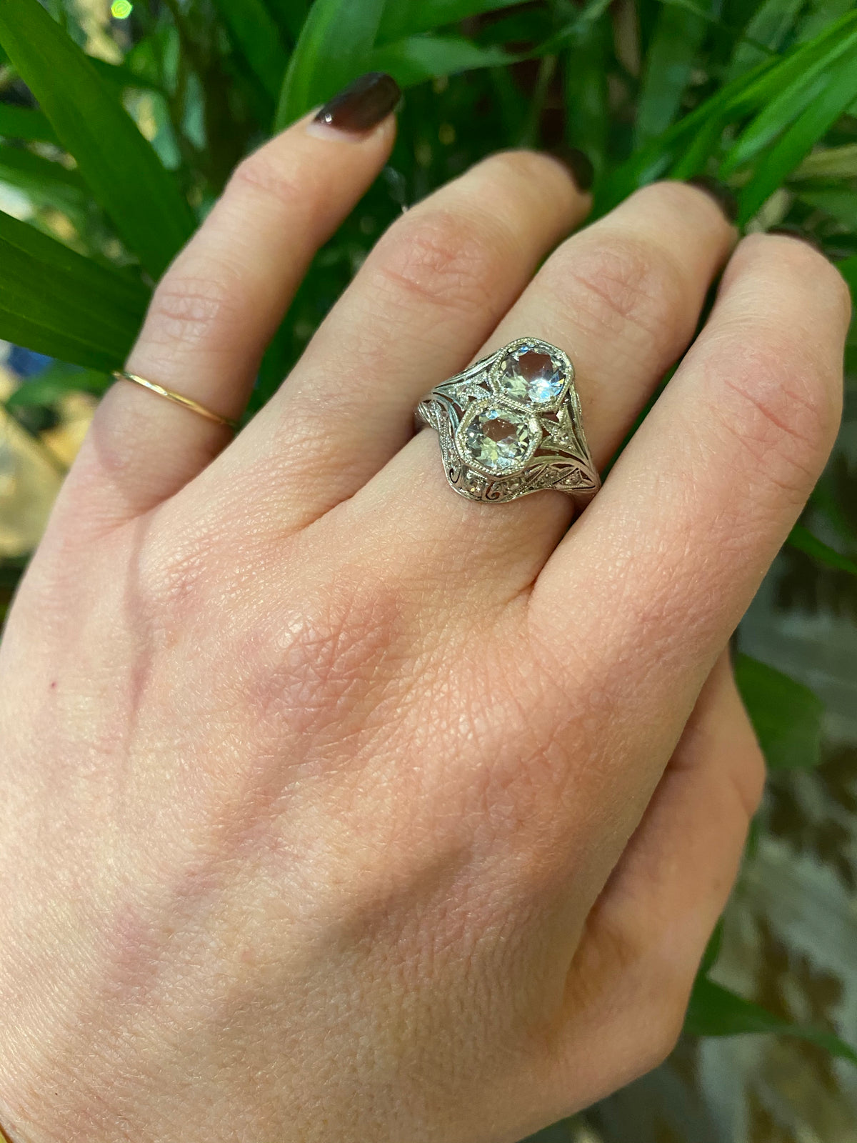 Edwardian Platinum Filigree Aquamarine Ring