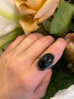 Romantic Dark Sparkle Onyx and Silver Ring