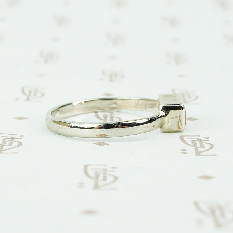14k recycled white gold and imperial topaz ring side view