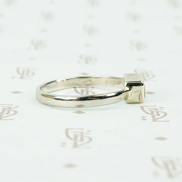 14k recycled white gold and imperial topaz ring side view