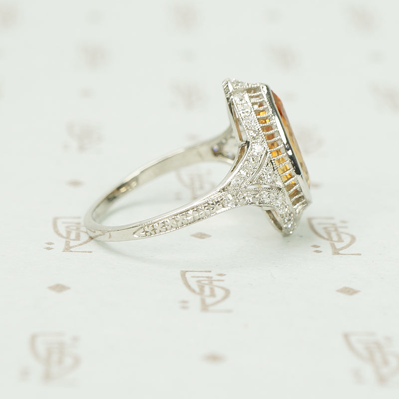Vintage Engagement Ring Pear Shaped Imperial Topaz in Platinum