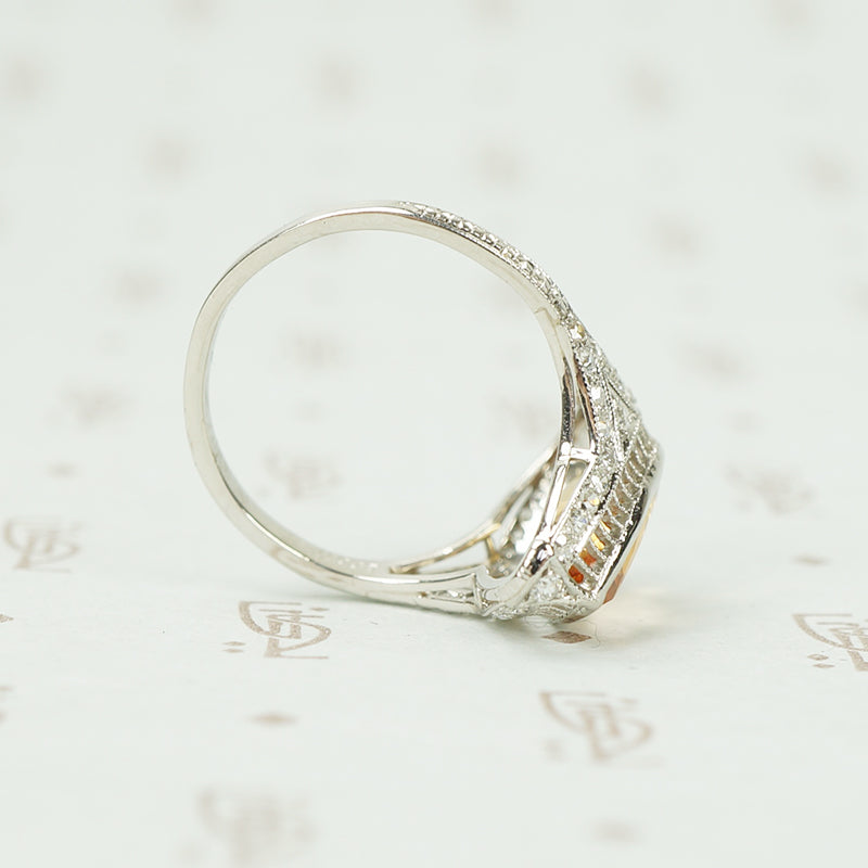 Vintage Engagement Ring Pear Shaped Imperial Topaz in Platinum