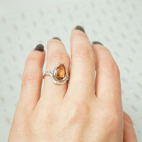 Vintage Engagement Ring Pear Shaped Imperial Topaz in Platinum