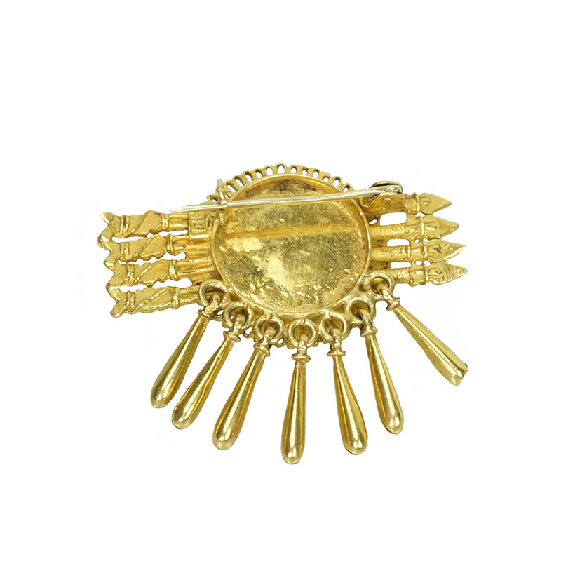 18k Gold Aztec Brooch with Turquoise Inlay - Gem Set Love
