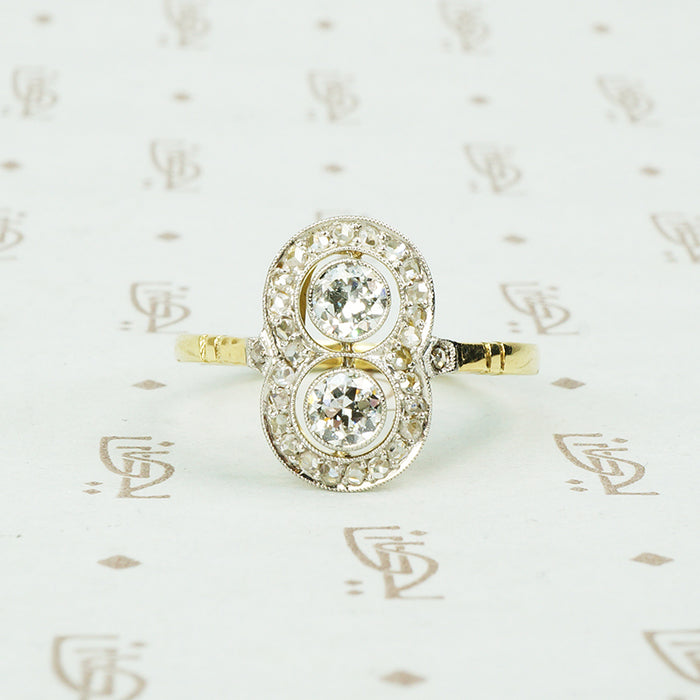 double diamond rose cut diamond surround infinity ring