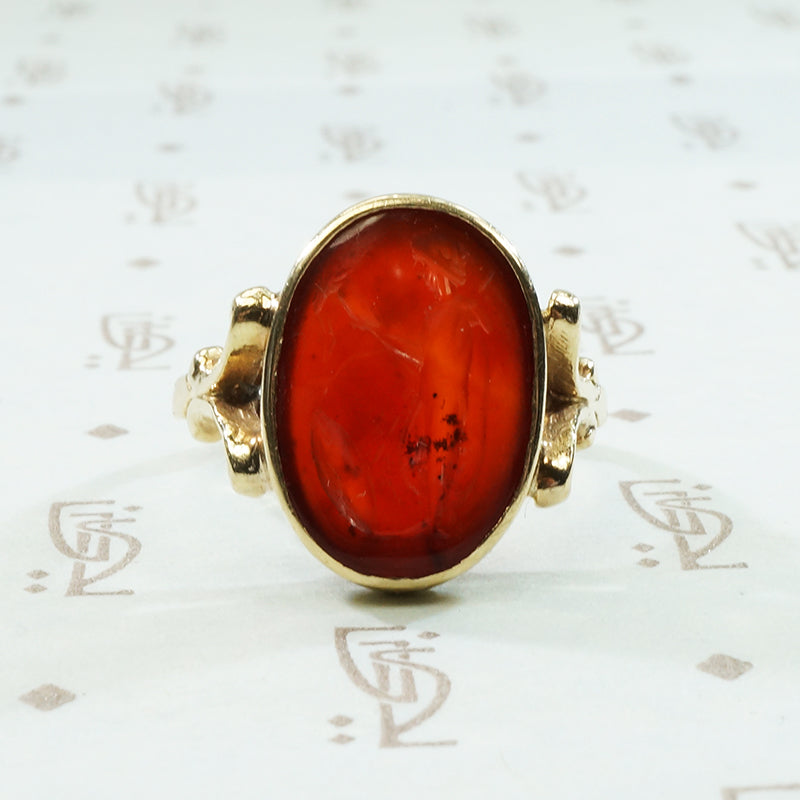 carnelian roman intaglio ring in 14k yellow gold