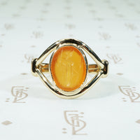 ancient roman carnelian intaglio of Diana in 14k recycled gold ring