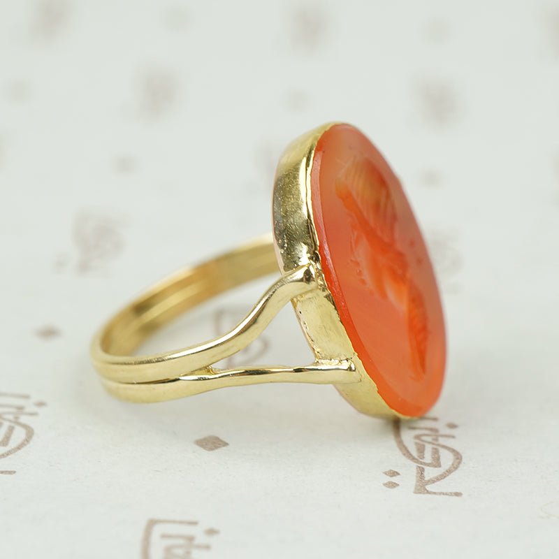 Roman Carnelian Portrait Intaglio Ring in 18k Gold