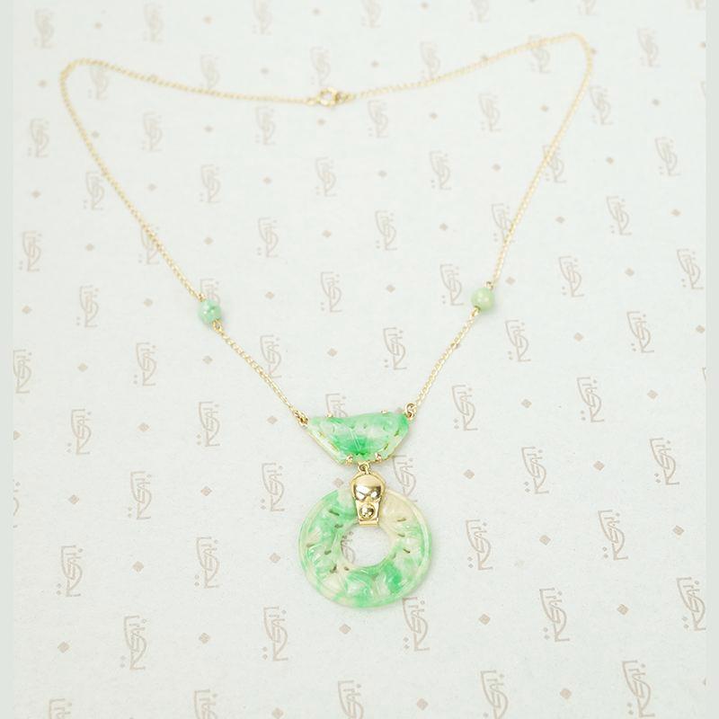 Beautifully Carved Jade Necklace in Gold