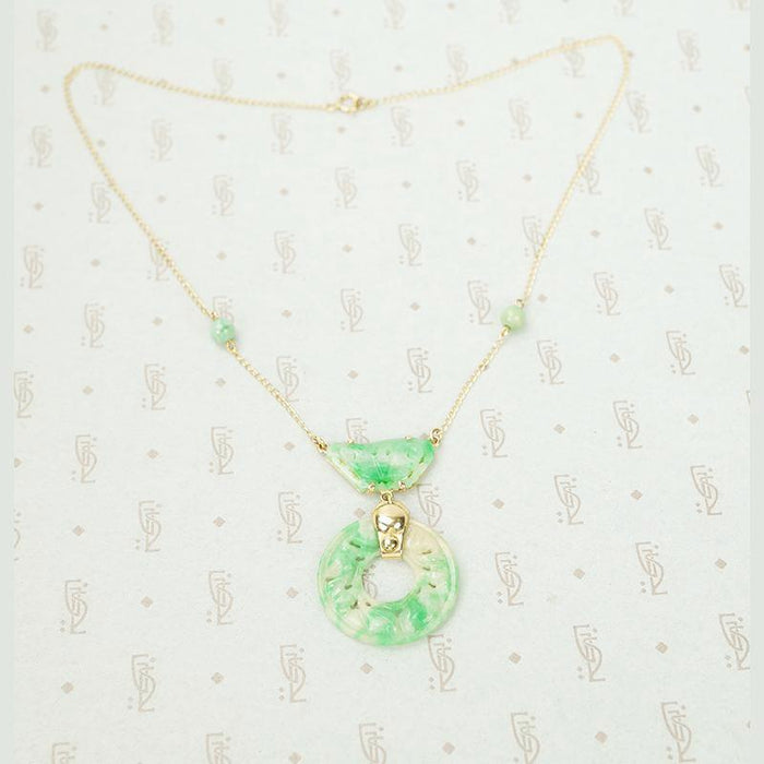 Beautifully Carved Jade Necklace in Gold