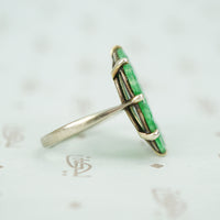 Brilliant Green Carved Jade White Gold Ring