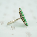 Brilliant Green Carved Jade White Gold Ring