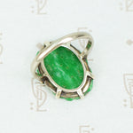 Brilliant Green Carved Jade White Gold Ring