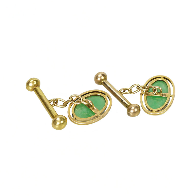 Apple Green Jade and Gold Cufflinks - Gem Set Love