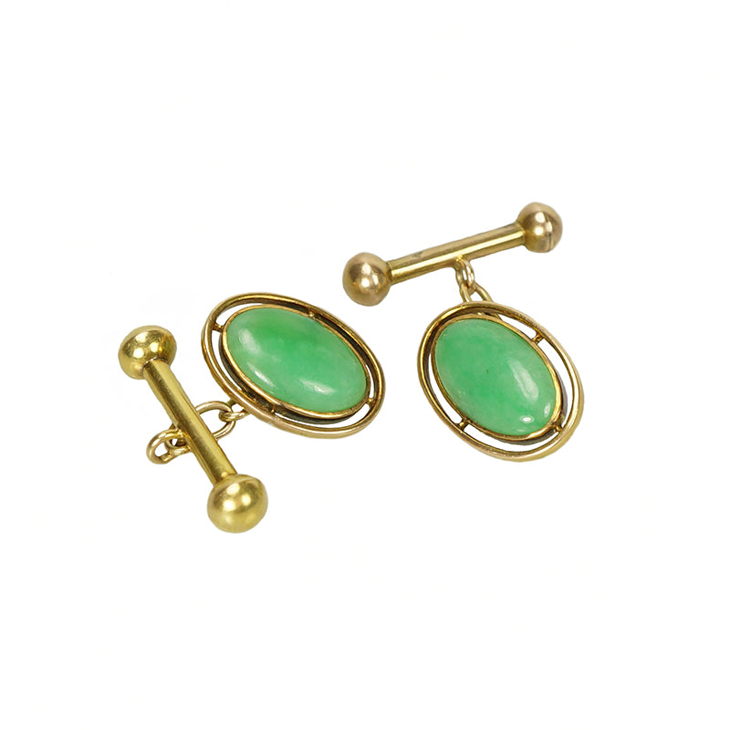 Apple Green Jade and Gold Cufflinks - Gem Set Love