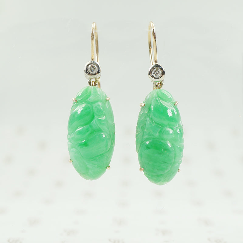 apple jade earrings with diamonds