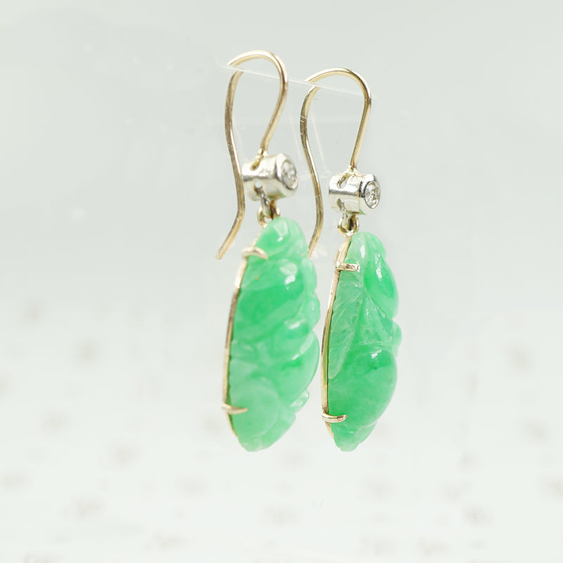 apple jade earrings with diamonds