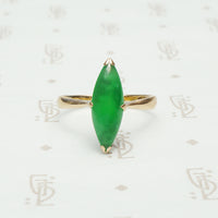 14k rose gold navette shaped jade ring