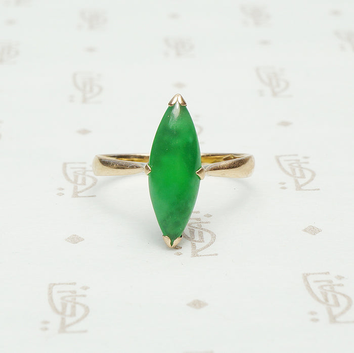 14k rose gold navette shaped jade ring