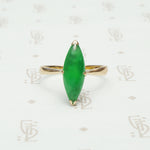 14k rose gold navette shaped jade ring