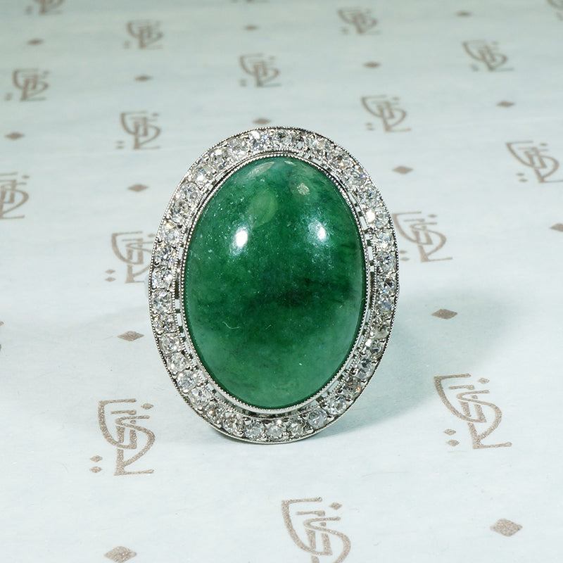 Art Deco Platinum Jade and Diamond Ring