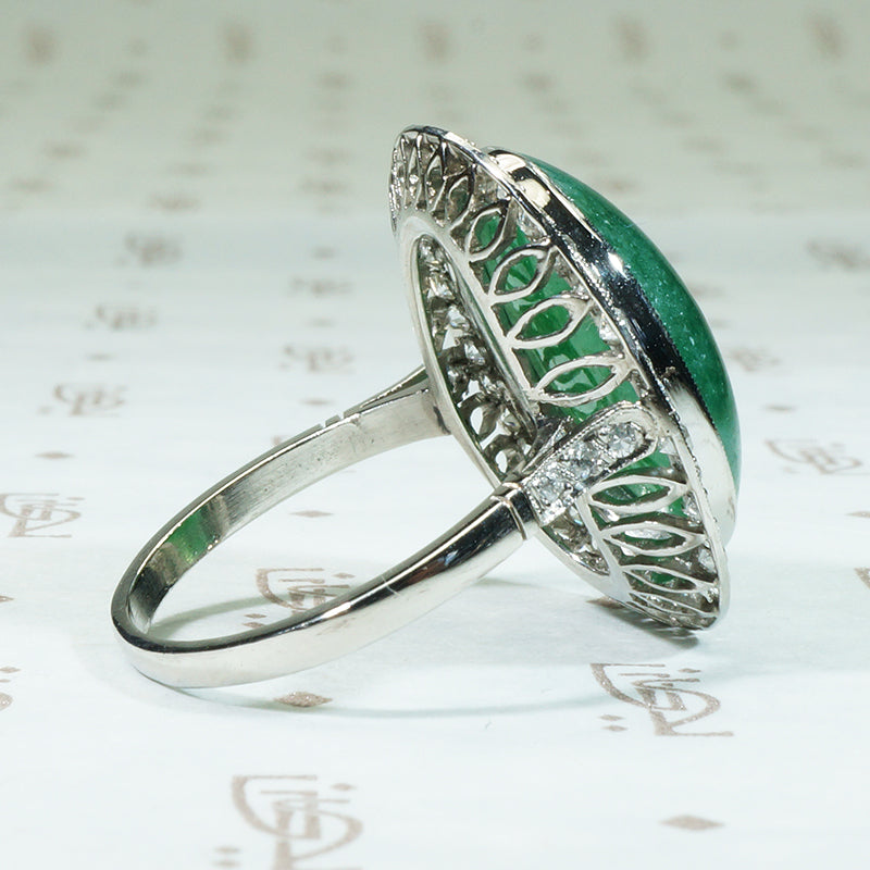 Art Deco Platinum Jade and Diamond Ring