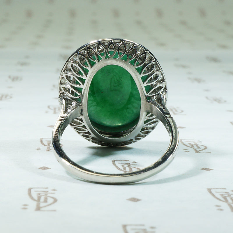 Art Deco Platinum Jade and Diamond Ring