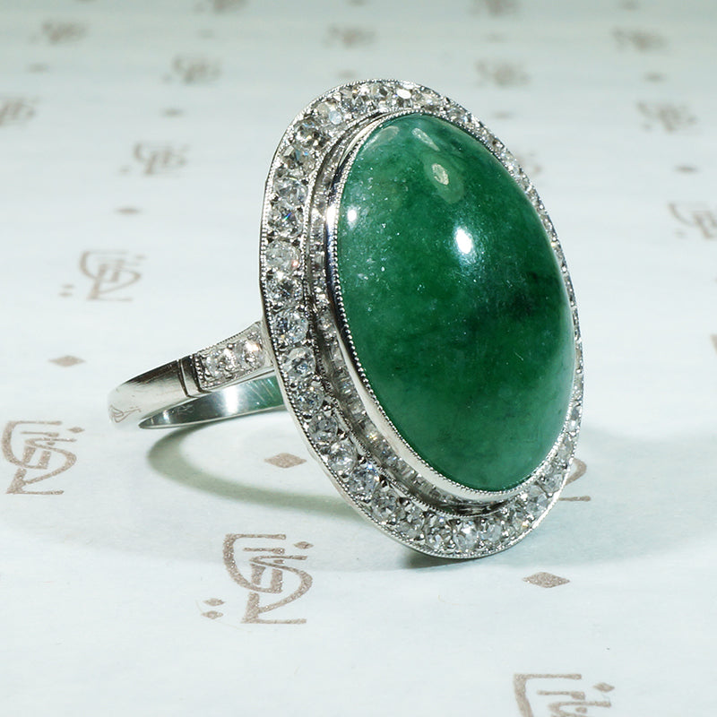 Art Deco Platinum Jade and Diamond Ring