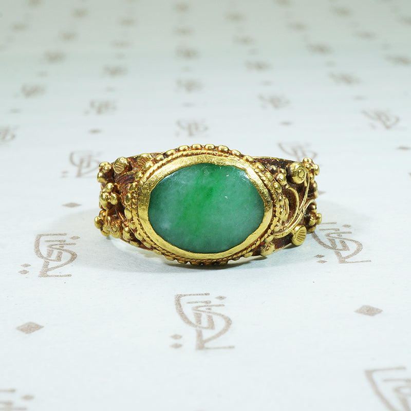 22k gold jade band with floral details chinese marks