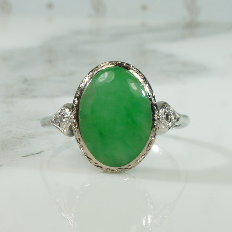 Platinum Jade and Diamond Ring