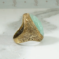 Carved Jade Cicada Silver Filigree Ring